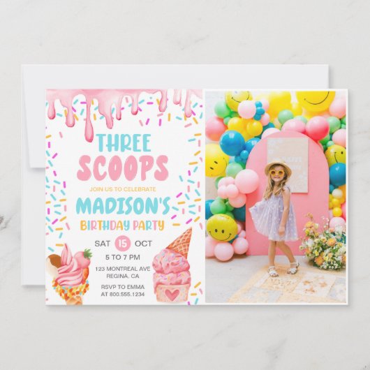 Drie Scoops Girls Ice Cream 3e verjaardag Kaart (Voorkant)