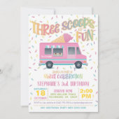 Drie Scoops of Fun Ice Cream Birthday Uitnodiging (Voorkant)