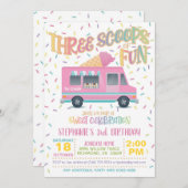 Drie Scoops of Fun Ice Cream Birthday Uitnodiging (Voorkant / Achterkant)