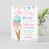 Drie Scoops van 3e verjaardag van de uitnodiging v (Staand voorkant)