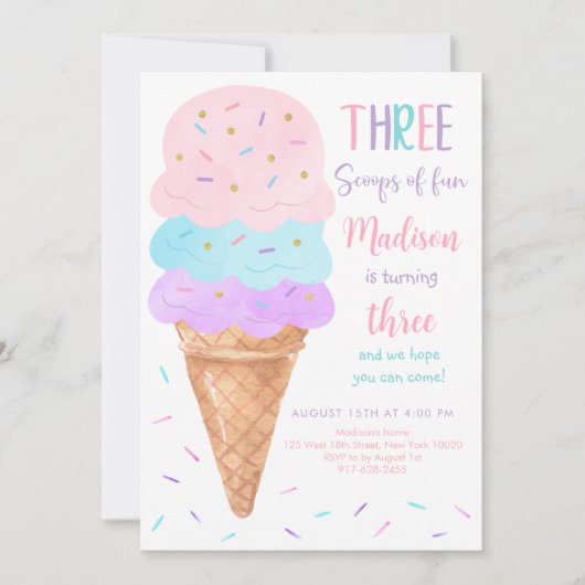 Drie Scoops van Fun Ice Cream Verjaardag Kaart (Voorkant)