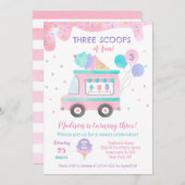 Drie Scoops van leuke Ice Cream Birthday-uitnodigi Save The Date (Voorkant / Achterkant)