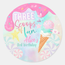 Drie scoops van plezier ronde sticker