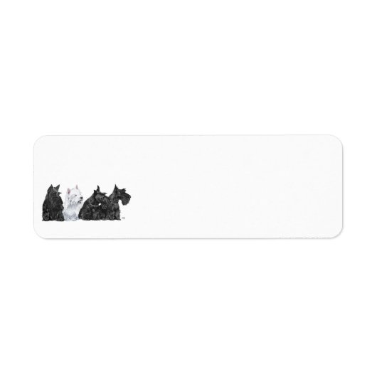 Drie Scotties & een Westie Etiket (Voorkant)
