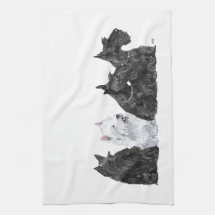 Drie Scotties & een Westie Theedoek