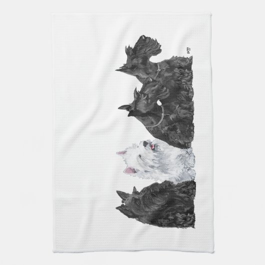 Drie Scotties & een Westie Theedoek (Verticaal)
