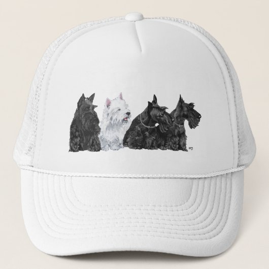 Drie Scotties & een Westie Trucker Pet (Voorkant)