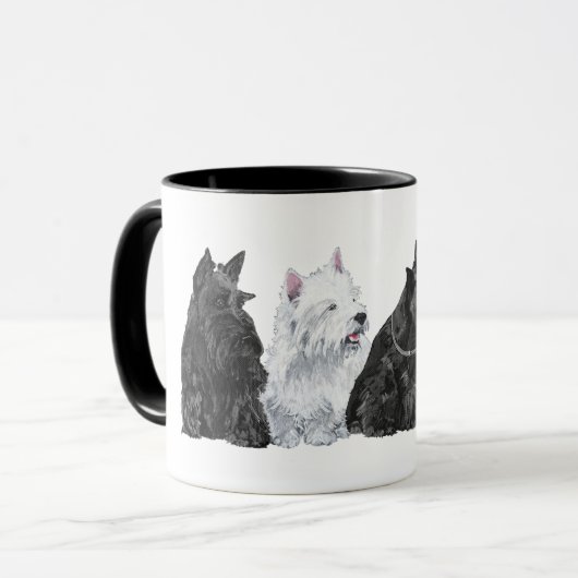 Drie Scotties en een Westie Mok (Voorkant links)