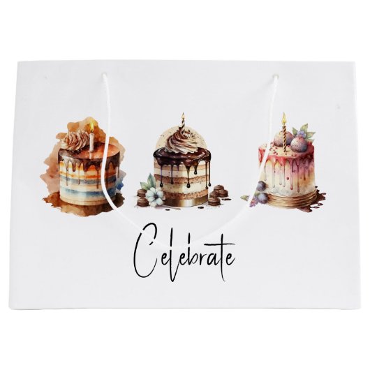 Drie Scrumptious Cakes Custom Gift Bag Groot Cadeauzakje (Voorkant)