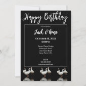 DRIE SEBASTOPOL GEESE ZWARTE BIRTHDAY-INVITATIE KAART (Voorkant)