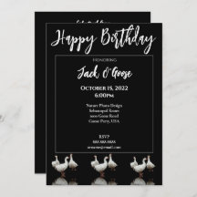 DRIE SEBASTOPOL GEESE ZWARTE BIRTHDAY-INVITATIE