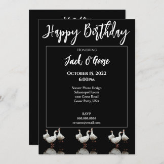 DRIE SEBASTOPOL GEESE ZWARTE BIRTHDAY-INVITATIE KAART