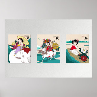 Drie Seizoenen van Yunnan Kunstprint — Set van 3 Poster