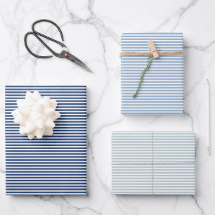 Drie Shades of Blue Stripes Inpakpapier Vel