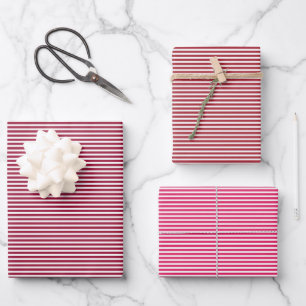 Drie Shades Red Stripes Inpakpapier Vel