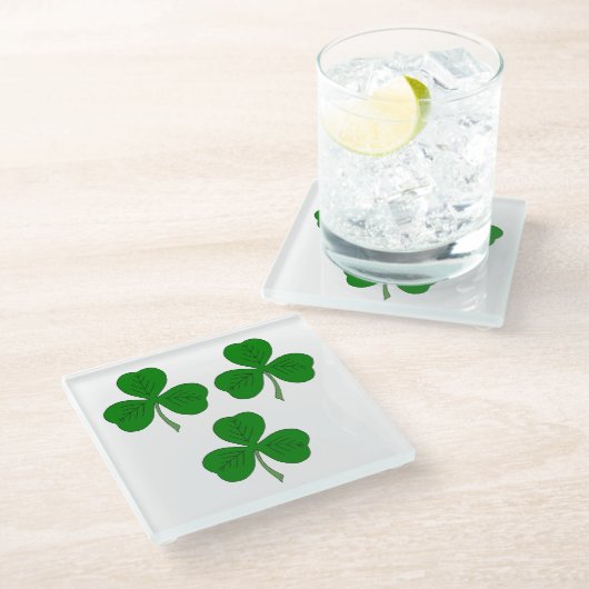 Drie Shamrocks Glazen Onderzetter (Schuin)