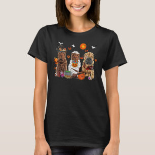 Drie Shar Pei Dogs Witch Scary Mummy Halloween T-shirt