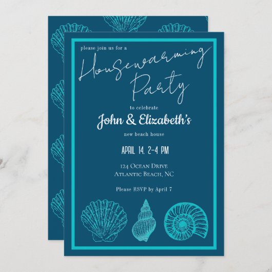 Drie Shell Beach Housewarming Party uitnodiging (Voorkant / Achterkant)