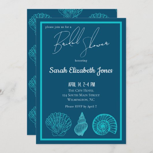 Drie Shell bruids douche uitnodiging (Voorkant / Achterkant)