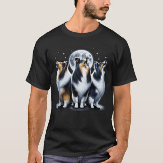 Drie Shetland-herdershonden die huilen bij de maan T-shirt