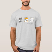 Drie Shiba-inus met verschillende kleuren van de m T-shirt (Voorkant)