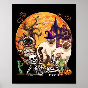Drie Siamese katten cosplay heks Halloween Poster