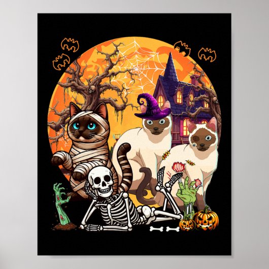 Drie Siamese katten cosplay heks Halloween Poster (Voorkant)