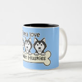Drie Siberische Huskies Tweekleurige Koffiemok (Voorkant rechts)