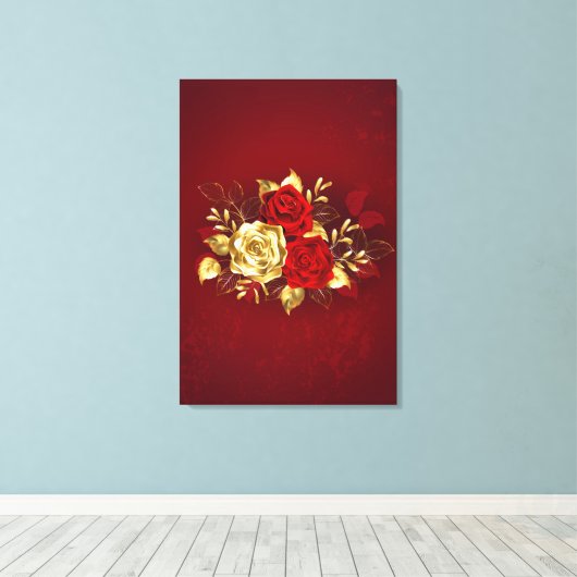 Drie sieradenrozen canvas afdruk (Insitu (Houten vloer))