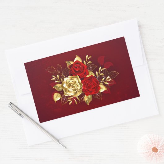 Drie sieradenrozen rechthoekige sticker (Envelop)