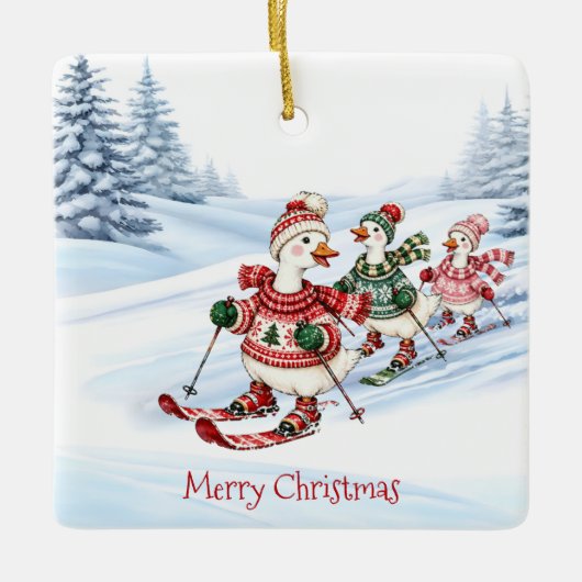 Drie Skiënde Eenden Keramisch Ornament (Voorkant)