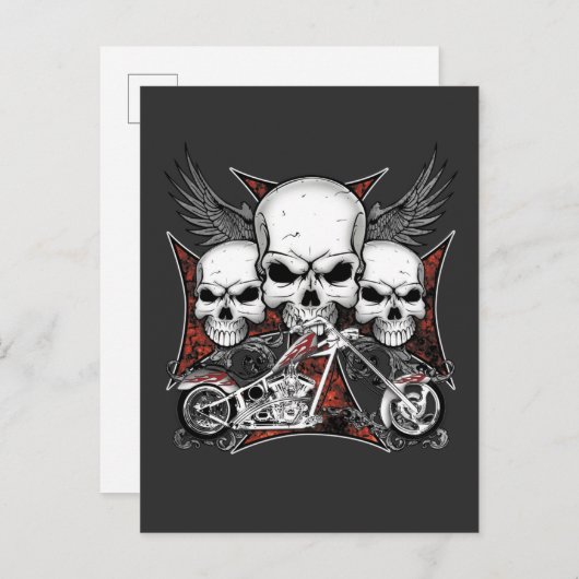 Drie Skulls met Red Chopper Motorcycle Uitnodiging Briefkaart (Voorkant / Achterkant)