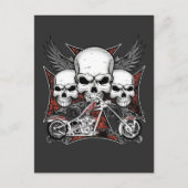 Drie Skulls met Red Chopper Motorcycle Uitnodiging Briefkaart (Voorkant)