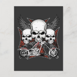 Drie Skulls met Red Chopper Motorcycle Uitnodiging Briefkaart
