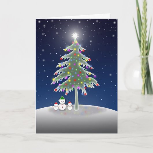 Drie Sneeuwmannen en Kerstboom Kaart (Voorkant)