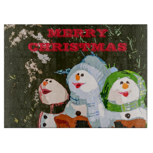 Drie Sneeuwmannen Kerst Snijplank (Voorkant)
