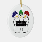 Drie Sneeuwmannen met Sneeuw Bord Keramisch Ornament (Rechts)