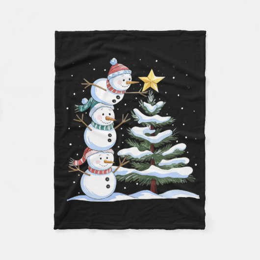 Drie sneeuwmannen zijn een kerstboom aan het versi fleece deken (Voorkant)