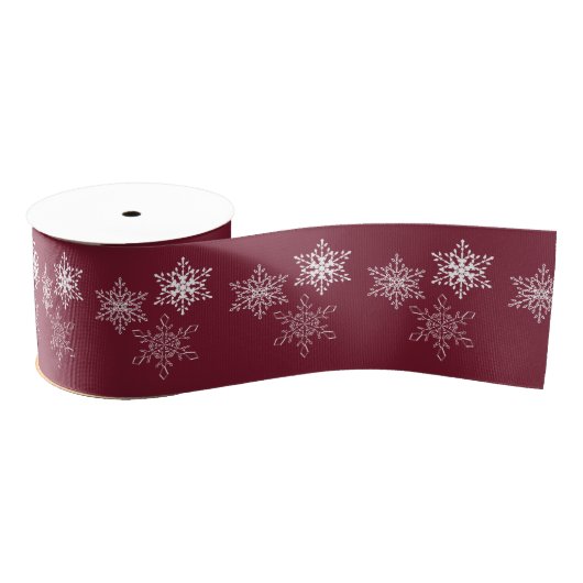 Drie Snowflakes Minimale Kerstmis met rood en wit Grosgrain Lint (Spoel)