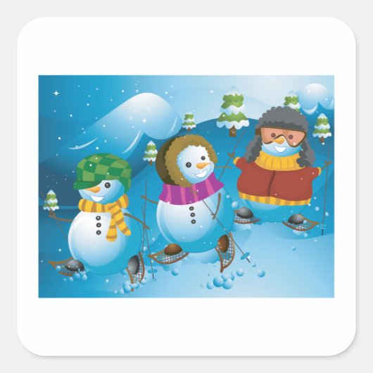 Drie Snowman-Stickers Vierkante Sticker (Voorkant)