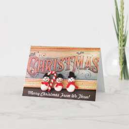 Drie Snowmen met Cane-kerstKaart Feestdagen Kaart