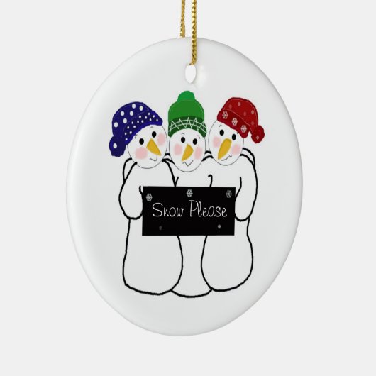 Drie Snowmen met Sneeuwbord Keramisch Ornament (Rechts)