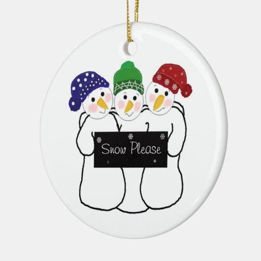 Drie Snowmen met Sneeuwbord Keramisch Ornament (Links)