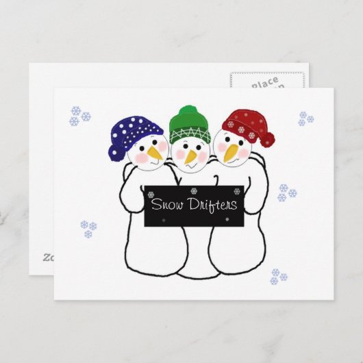Drie Snowmen Snow Drifters Briefkaart (Voorkant / Achterkant)