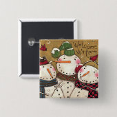 Drie Snowmen Vierkante Button 5,1 Cm (Voorkant /achterkant)