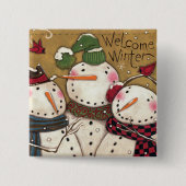 Drie Snowmen Vierkante Button 5,1 Cm (Voorkant)