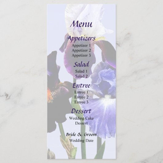 Drie Soorten Irissen Trouwmenu Menu (Voorkant)