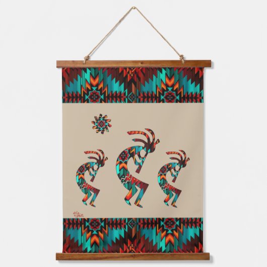 Drie Southwest Kokopelli Hanging Tapestry Hangend Wandkleed (Voorkant)