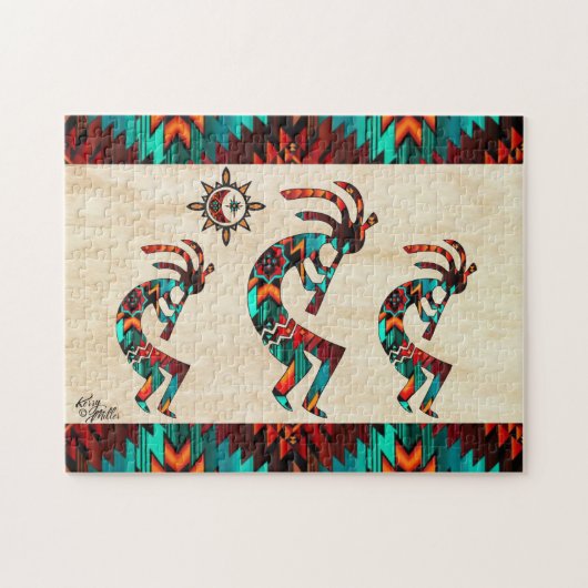Drie Southwest Kokopelli Jigzaag Puzzle Legpuzzel (Horizontaal)