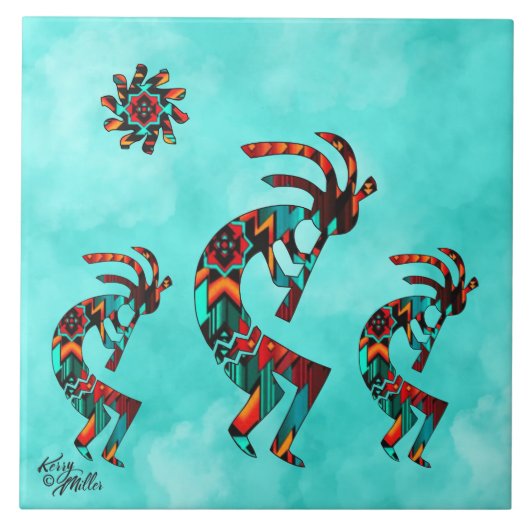 Drie Southwest Kokopelli-keramische Tegel Tegeltje (Voorkant)